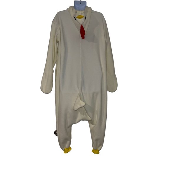 Fleece Chicken Rooster Unionsuit Costume Mens M Cream Halloween Hooded Oversized - Picture 6 of 10